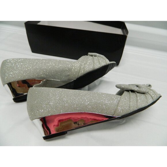 Nina Silver Glitter Peep-Toe Wedge Shoes Size 7M Metallic Gray - Picture 12 of 15